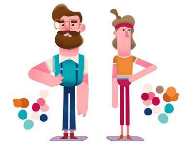 Hipster Couple! boy character design coffee digitalart flat girl guy hippie hipster illustration painting vector