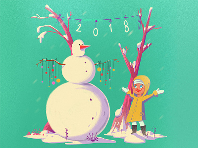 2018 2018 characterdesign christmas girl holiday illustration snow snowman winter xmas