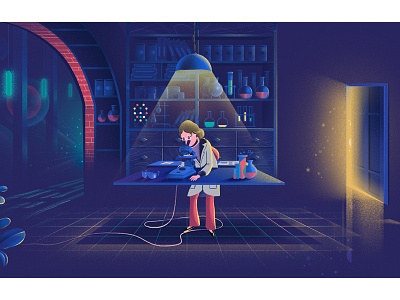 Chemist chemist color doodle graphic home illustration lab landscape line motion graphics woman work