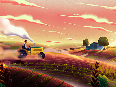 Farm artwork background character design cloud color digitalart farm illustration landscape mountain nature plant tractor