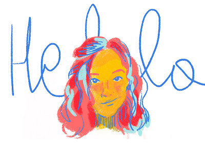 Hello Dribbble 2d art blue colourful debut debuts digital illustration doodle drawing face girl hello hello dribbble illustration photoshop portrait sketch typography woman yellow