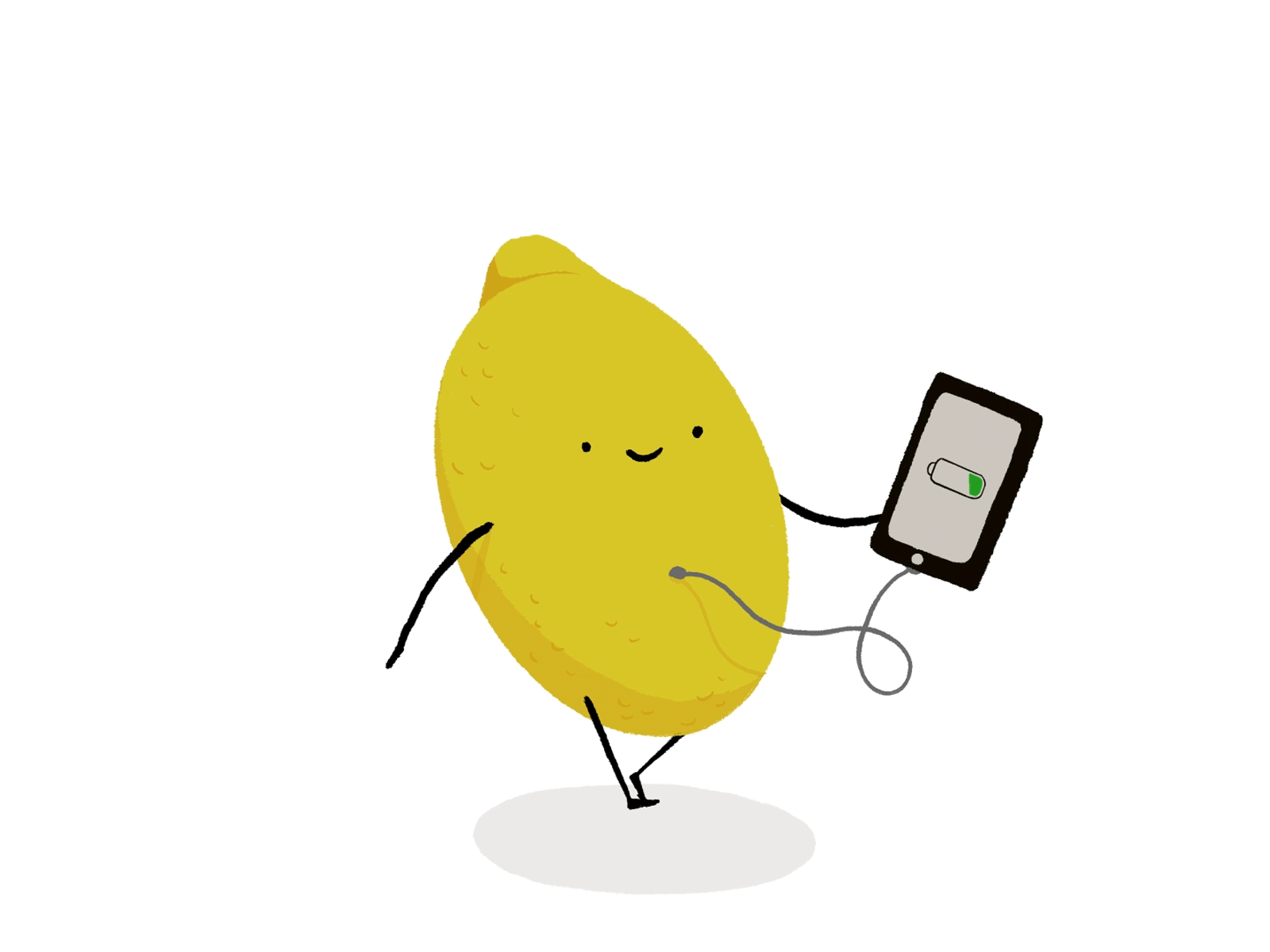 Lemon battery 2d animation battery character design gif illustration kawaii lemon phone