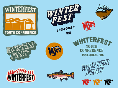 Winterfest Youth Conference badge branding church icon illustration logo ministry outdoor pnw ski ski lodge trout winter youth youth conference youth group