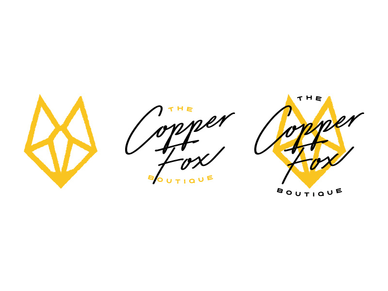 The Copper Fox Boutique - Brand Mark shop boutique logo sans serif script abstract animal gold yellow geometric fox