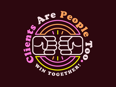 Clients Are People Too clients fist bump fun humanity people pink rainbow retro throwback together win