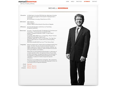 Michael Boxerman Attorney Profile Page law orange photo responsive web design