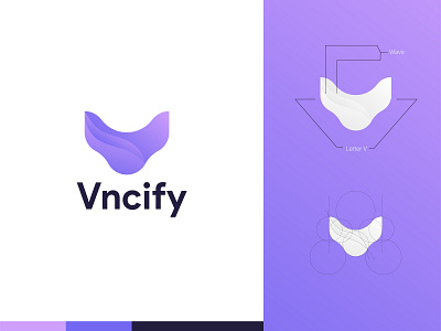 Vncify Logo abstract abstract logo brand brand design brand designer brand identity branding clean design flat modern logo ux v letter vector wave