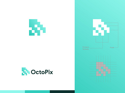 OctoPix Logo brand brand design branding clean design icon identity illustration logo logo design logos octopix octopus octopus logo pixelart pixels vector