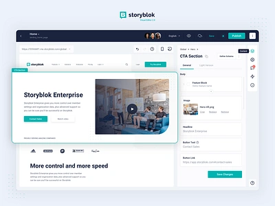 Storyblok UI Visual Editor application application design application ui builder cms dashboard flat form headlesscms icons landing page storyblok user experience user interface ux website