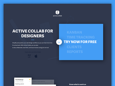 Active Collab for designers landing page