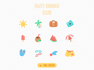 Free sketch icons - Enjoy Summer Vacation color colorful free icons illustration sketch summer ui ux vacation