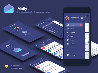 Maily Demo App app evrybo free icons ios mail mobile product prototyping sketch ui ux