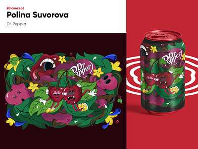 Packaging concept for Dr. Pepper art can cartoon character design cherry design dr.pepper flowers illustration logo soda