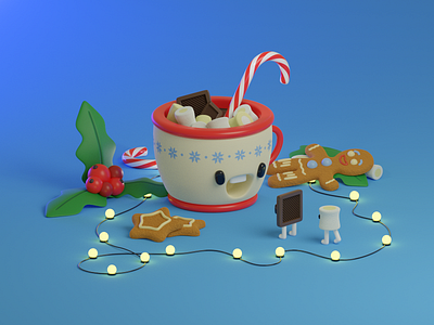 New Year`s Buddies 2022 3d art blender candy cane cartoon characterdesign chocolate cocoa cookie cup friends holiday holly illustration lights marshmallows new year snowflake star