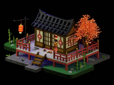 Tiny House 3d asia bamboo blender blender art china culture east food home house inspiration lantern lights render tree