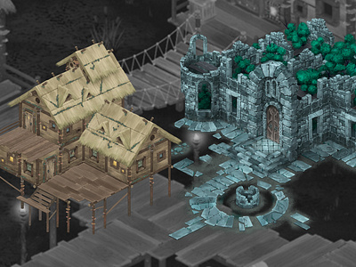 Old castle and Tavern interrior 2d art 2d artis environment game art illustration isometric