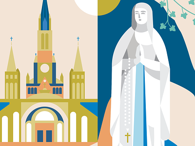 OL of Lourdes flat illustration mary pilgrimage print