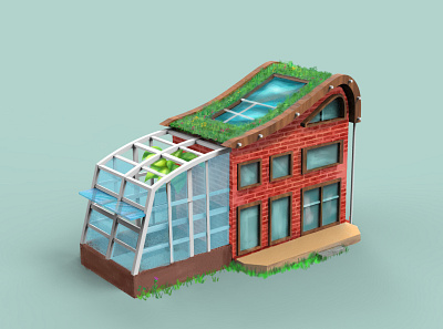 3D House Concept Art 3d botanical brick concept concept art game game art glasshouse house illustraion illustrator istanbul