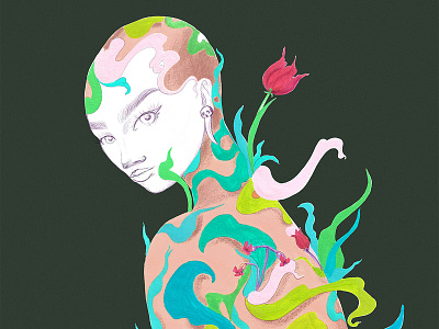 I bloom for you / close up beauty body postive character character concept character creation concept art design editorial editorial illustration fashion illustration femenine feminine design illustration mythical