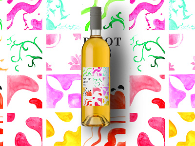 Wine Label Design / Illustration illustraion illustration label design packaging packaging design pattern pinot watercolor white wine wine wine glass wine label winery