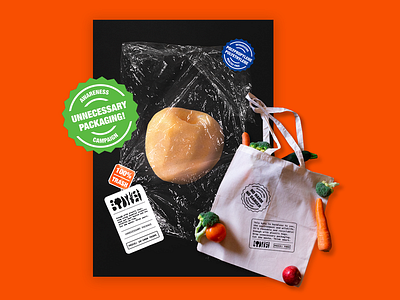 Unnecessary Packaging - Awareness Campaign advertise advertisement awareness campaign monitor design plastic pollution polution poster print social design totebag waste