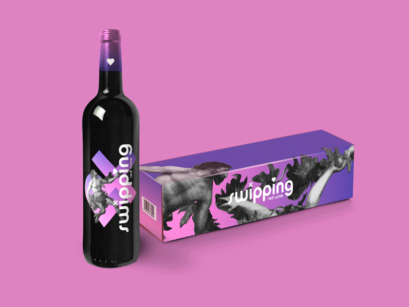 Swipping - Red Wine advertisement branding grown illustration logo packaging photoshop pink red wine sexual tinder typography wine wine bottle wine glass