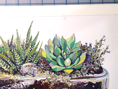 Terrarium cactus gouache painting terrarium