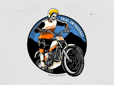 Trial enthusiast artwork branding clothing design handmade illustration logo motorcycle sketch trail trial vector