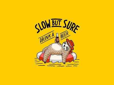 Slow But Sure animal artwork branding design flat funny handmade illustration sloth summer typography