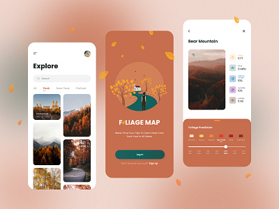 Foliage Map App app cards clean fall fall colors mobile mobile app mobile design mobile ui travel travel app trend ui