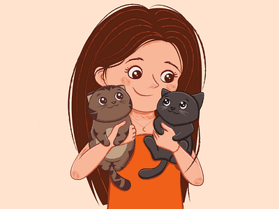 Me and my cats adobe illustrator cat cute family girl illustration vector