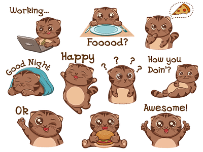 Sticker pack cat cute dibbble emoji illustration pack set social networks stickers vector