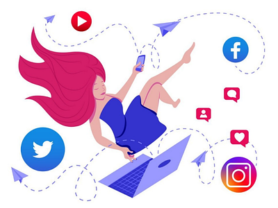 Social media manager adobe illustrator facebook girl instagram manager marketing smm social media twitter vector vector illustration youtube