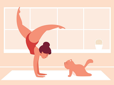 Yoga cat 2d adobe illustrator animal art body positive cat character design flat girl graphic health healthcare illustration sport style vector yoga
