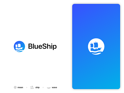 BlueShip Logo app blue boat design gradient logo minimal process ship ui wave