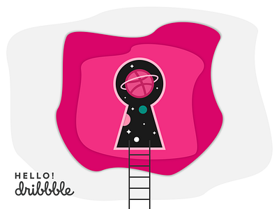 Hello Dribbble! debut design dribbble first first shot illustration key keyhole lock planet player shot space world