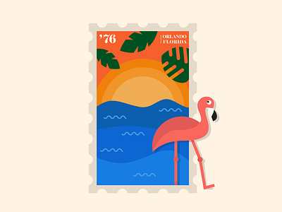 Summer is Comin' | Orlando, FL 1976 design flamingo florida illustration leaves minimal orlando stamp sunset vector