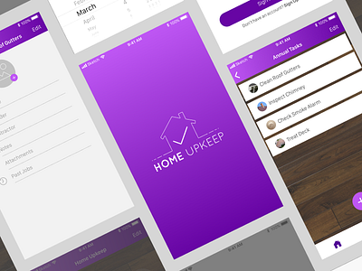 Home Upkeep App Design Concept screens