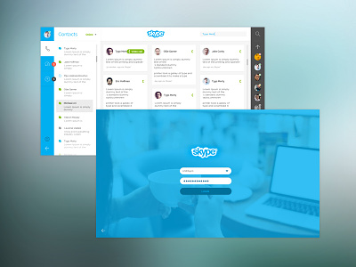 Skype re-design concept app style design chat call app clean web design dashboard grid layout login screen minimal app style redesign concept responsive web design simple interface skype web redesign ui ux website interface