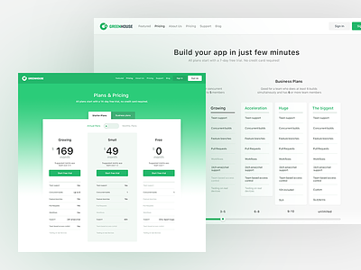 Greenhouse - Pricing Pages bootstrap web layout dynamic pricing chart green color scheme landing page design minimal clean design pricing page design pricing plans dashboard responsive grid startup interface design user experience user interface design ux ui