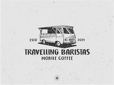 Travelling Baristas cafe truck classic car food truck illustration logo design mobile cafe organic vintage