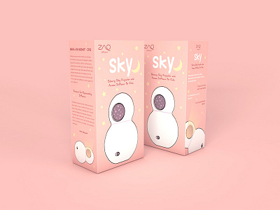 Packaging design for Zaq diffuser aroma aromatherapy cute diffuser kids moon nighttime packaging pink sky stars zaq