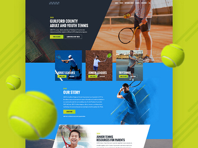 Homepage design for tennis club adults blue branding club green juniortennis lawn tennis league learning tennis tennis ball tennisball ui ux design website website builder websitedesign