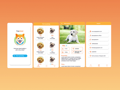 Pupadopt - Puppy Adoption App adoption android android app app design material ui materialdesign mobile design orange uiux