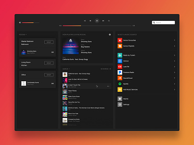 Sonos Desktop Redesign app audio black dark desktop gradient interface music player redesign sonos ui