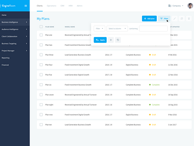 EngineRoom Dashboard – My Plans by Ash Brock on Dribbble