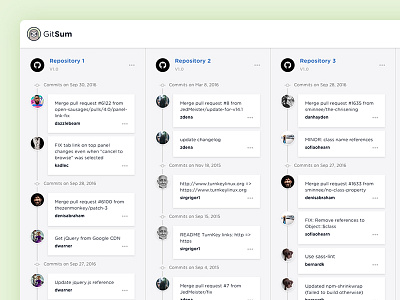 GitSum application board cards dashboard desktop git repository summary ui ux web