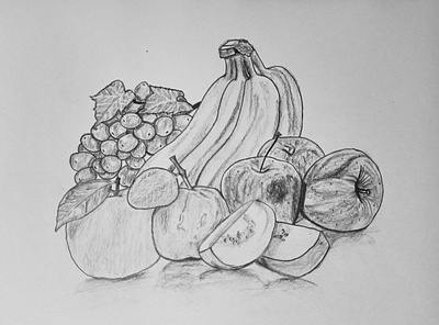 Fruit sketch apple art banana drawing fruit grapes guava hand hand drawn illustration image orange pencil art sketch