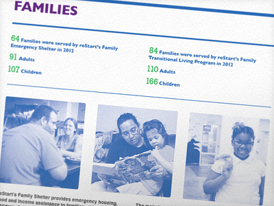 reStart: 2012 Annual Report - Families Page annual report branding graphic design layout print