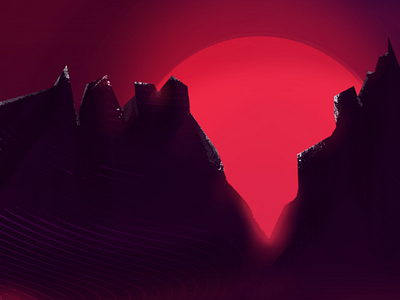 reD SunSet art illustration mountin red sun sunset